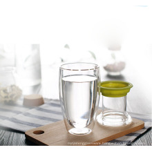 Clear double wall glass tea tumbler with infuser.